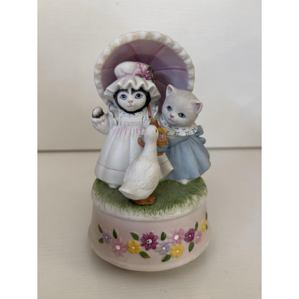 Vintage 1987 Schmid Kitty Cucumber Music Box Cats Goose Parasol B Shackman